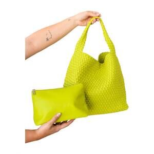 NEW 123 AMORE women's woven and worn tote bag in citron